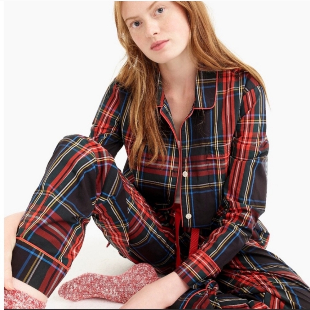 J. Crew Vintage Pajama Set in Stewart Red Black Plaid Tartan Medium NWOT
